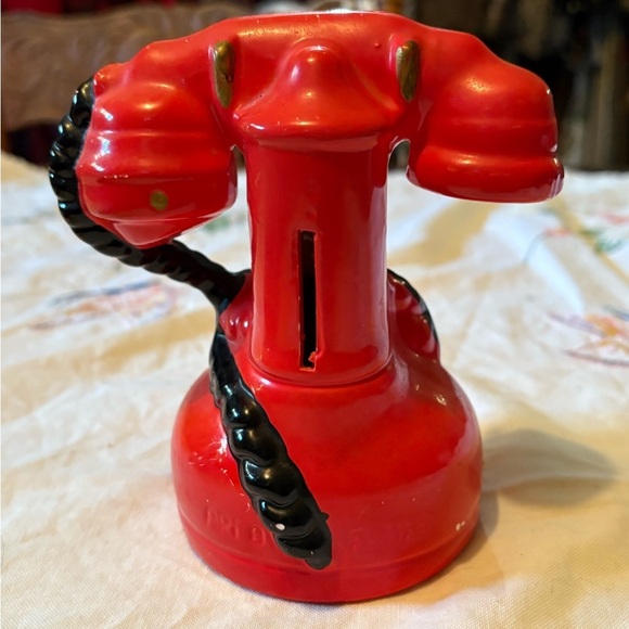 Vintage Red Rotary Phone Piggy Bank - Picture 3 of 9
